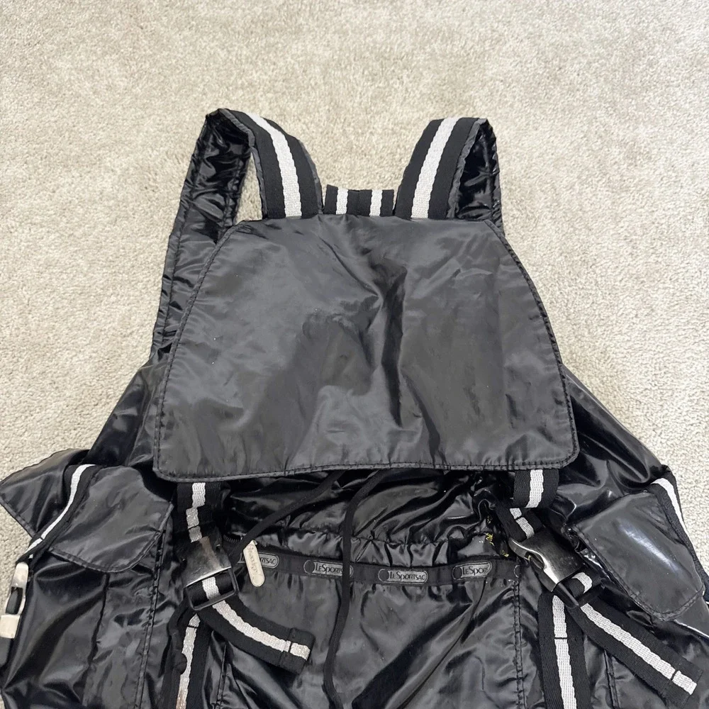 LeSportsac Voyager Black Patent‎ Drawstring Backpack Bag Large Travel